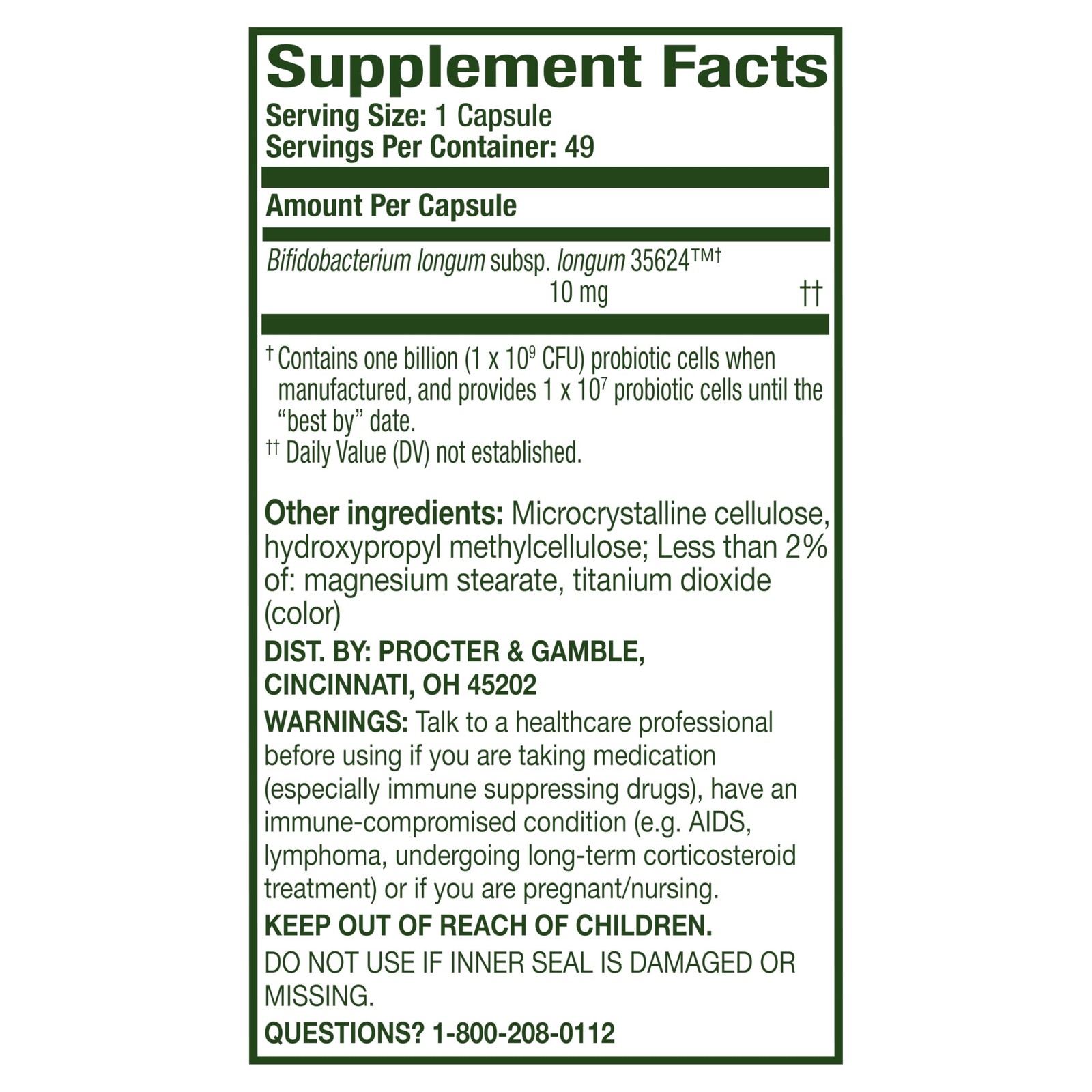 Align Probiotic Supplement Capsule 49 count Packaging May Vary