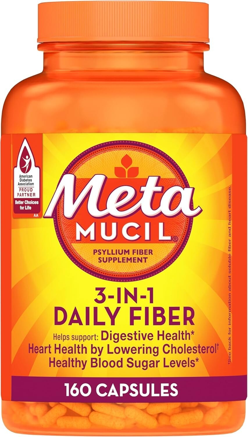 Metamucil Psyllium Husk Fiber Supplement, 3-in-1 for Digestive Health, 160 Count
