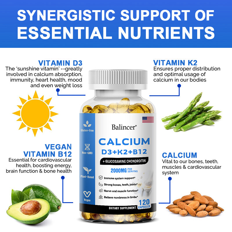 Calcium Vitamin D3 + K2 + B12 120 Softgel Improve Bone Teeth Joint Boost Immune