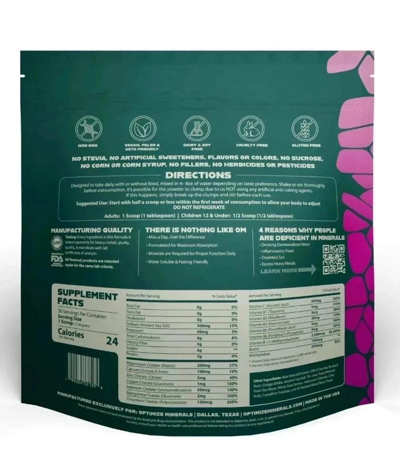 2PCS Optimize Minerals Multi – Mineral Daily Powder – Gluten Free / 30 Servings