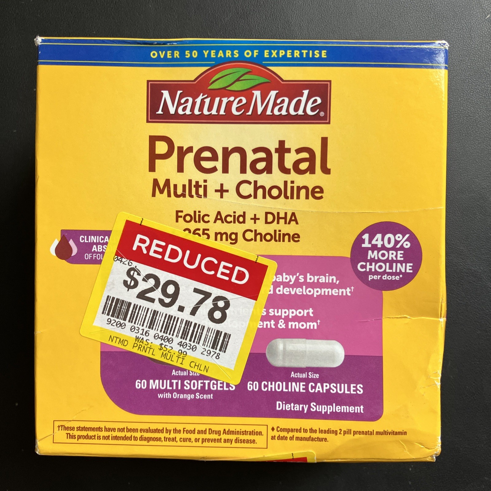 NatureMade Prental Vitamins – Multi+Choline w Folic Acid+DHA+ Choline 120 Pills