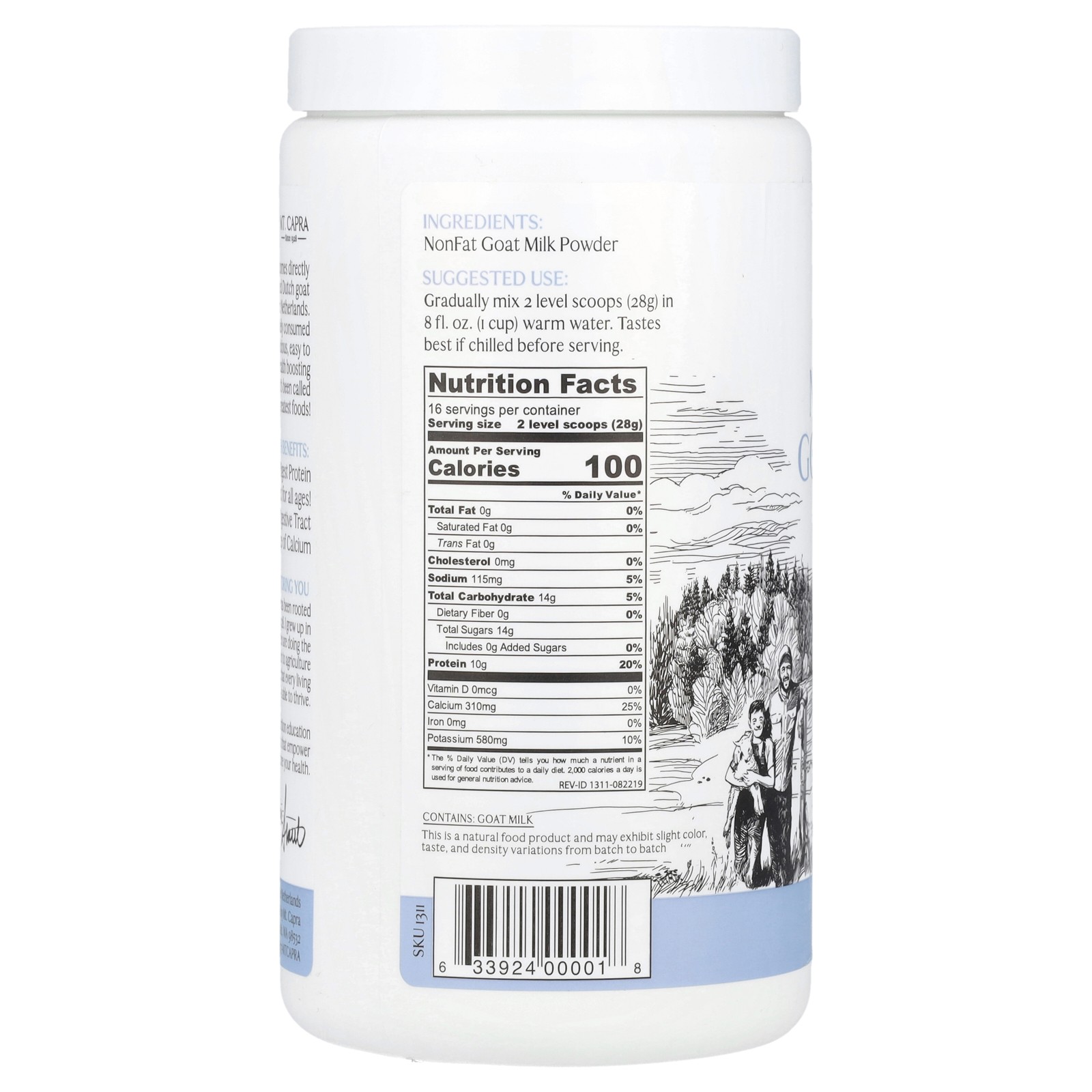 Mt Capra CapraMilk Non-Fat Goat Milk Powder 1 lb 453 g Antibiotic-Free,