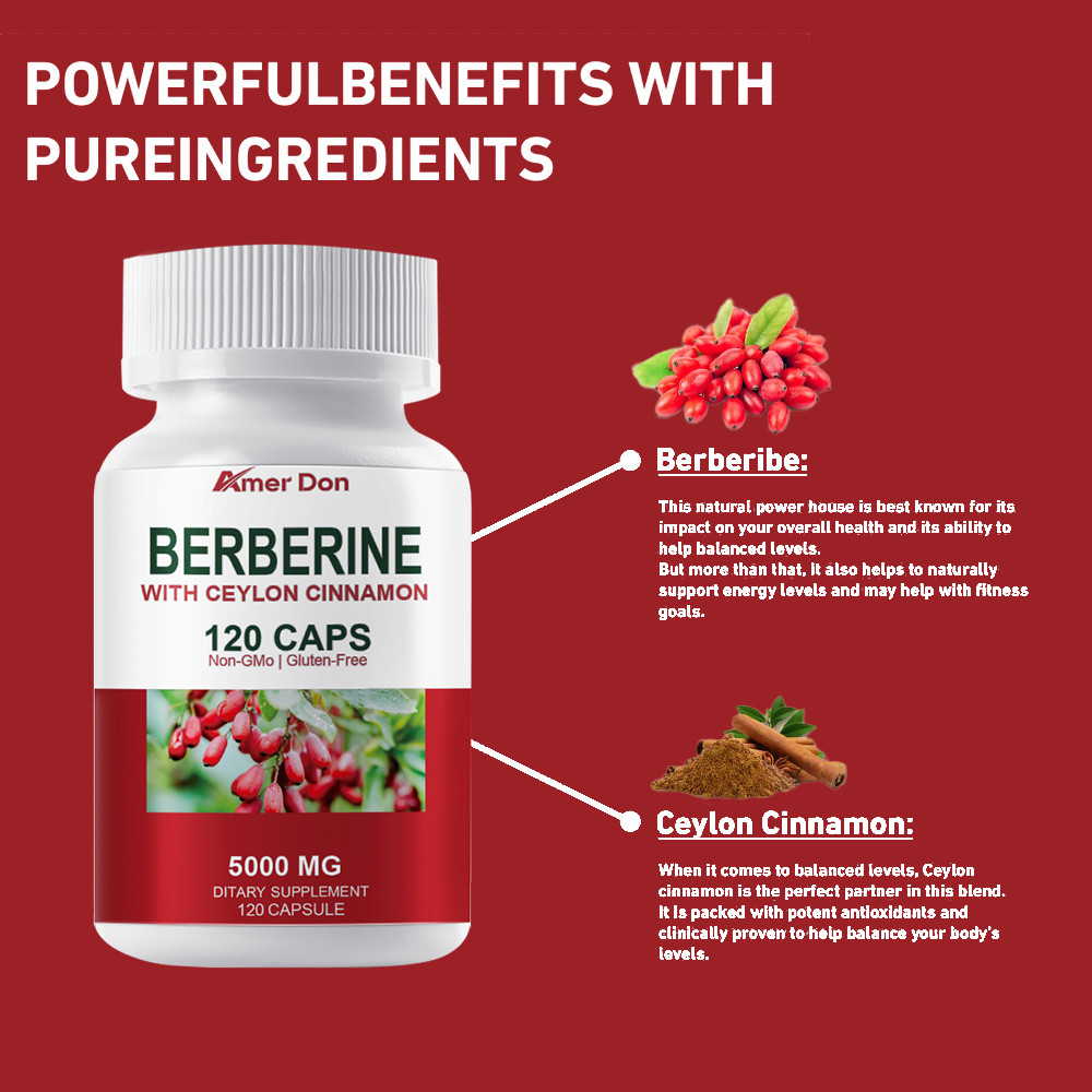 3Packs 1200mg Berberine Capsules, Natural HCL Extract, Healthy Cholesterol Caps