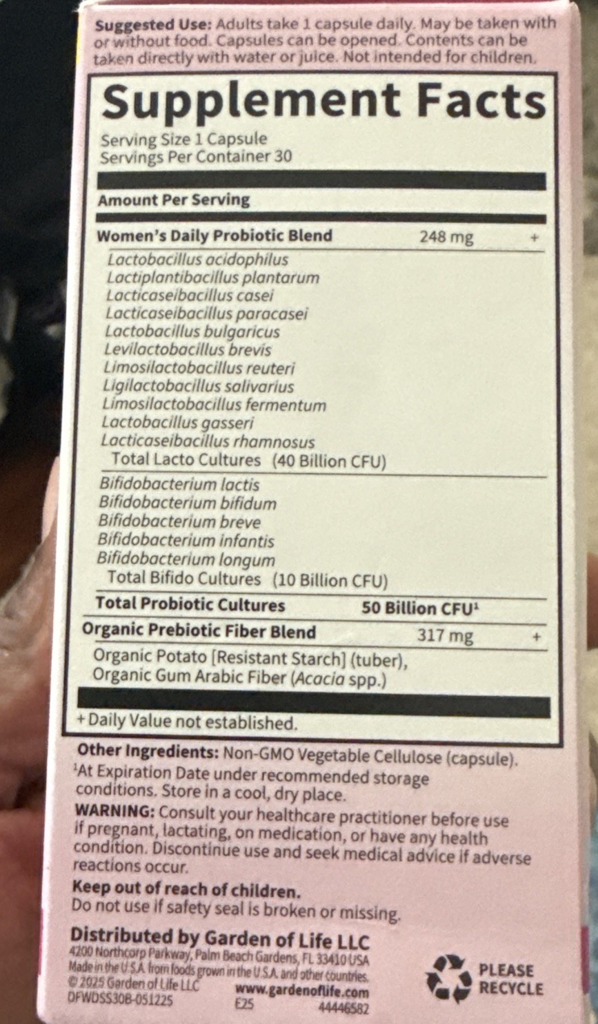 Garden of Life Dr. Formulated Women’s Probiotics – 30 Vegetarian Capsules