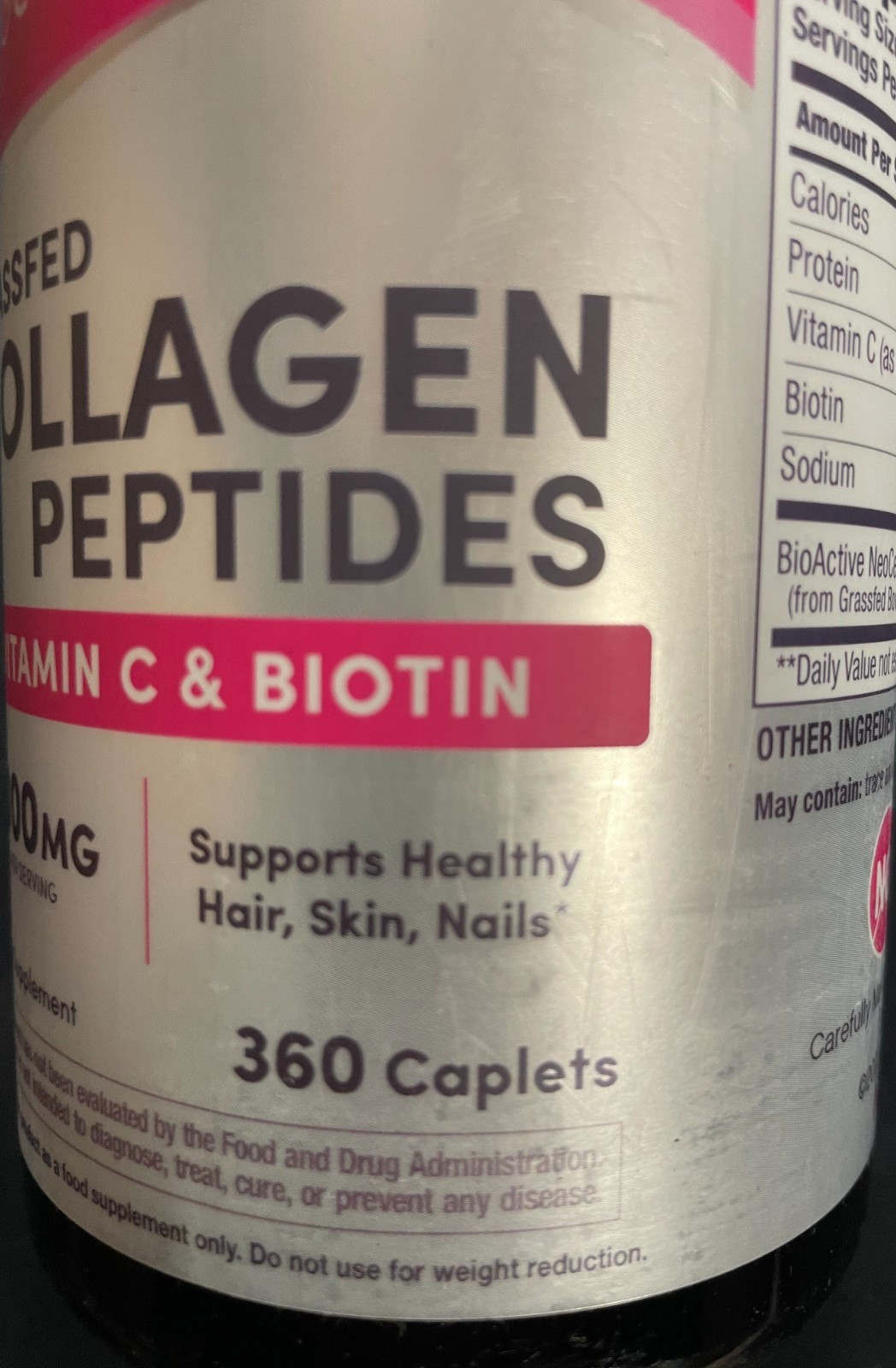 NeoCell Grassfed Collagen Peptides with Vitamin C & Biotin 360 Caplets