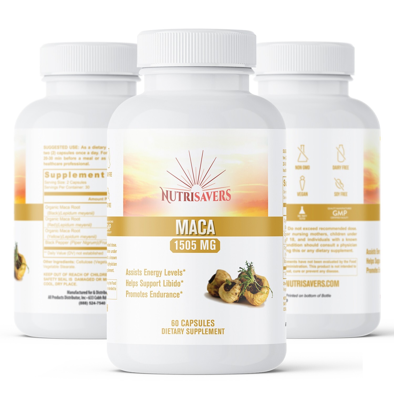 Maca Plus Natural Energy Supplement, Herbal Supplement for Women and Men 60 Cap