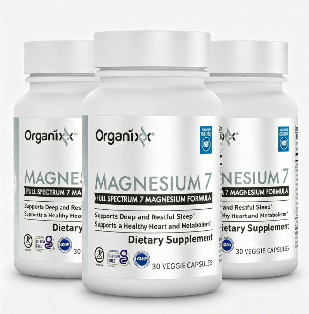 3x Organixx Magnesium 7 Supplement, Natural Magnesium Capsules for Sleep Support