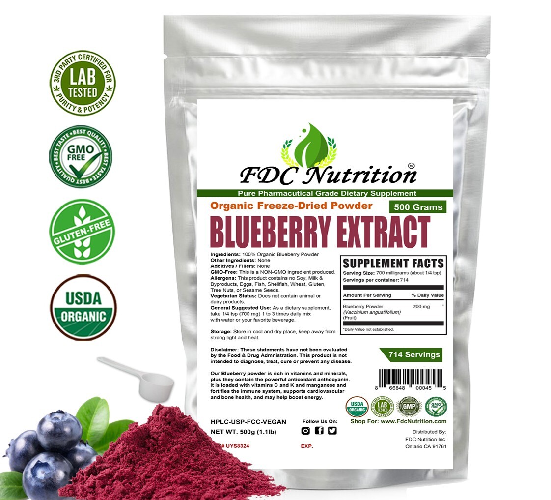 Pure Organic Blueberry Powder 17.6oz (500 Grams) – Pure, Gluten Free- Freeze Dry
