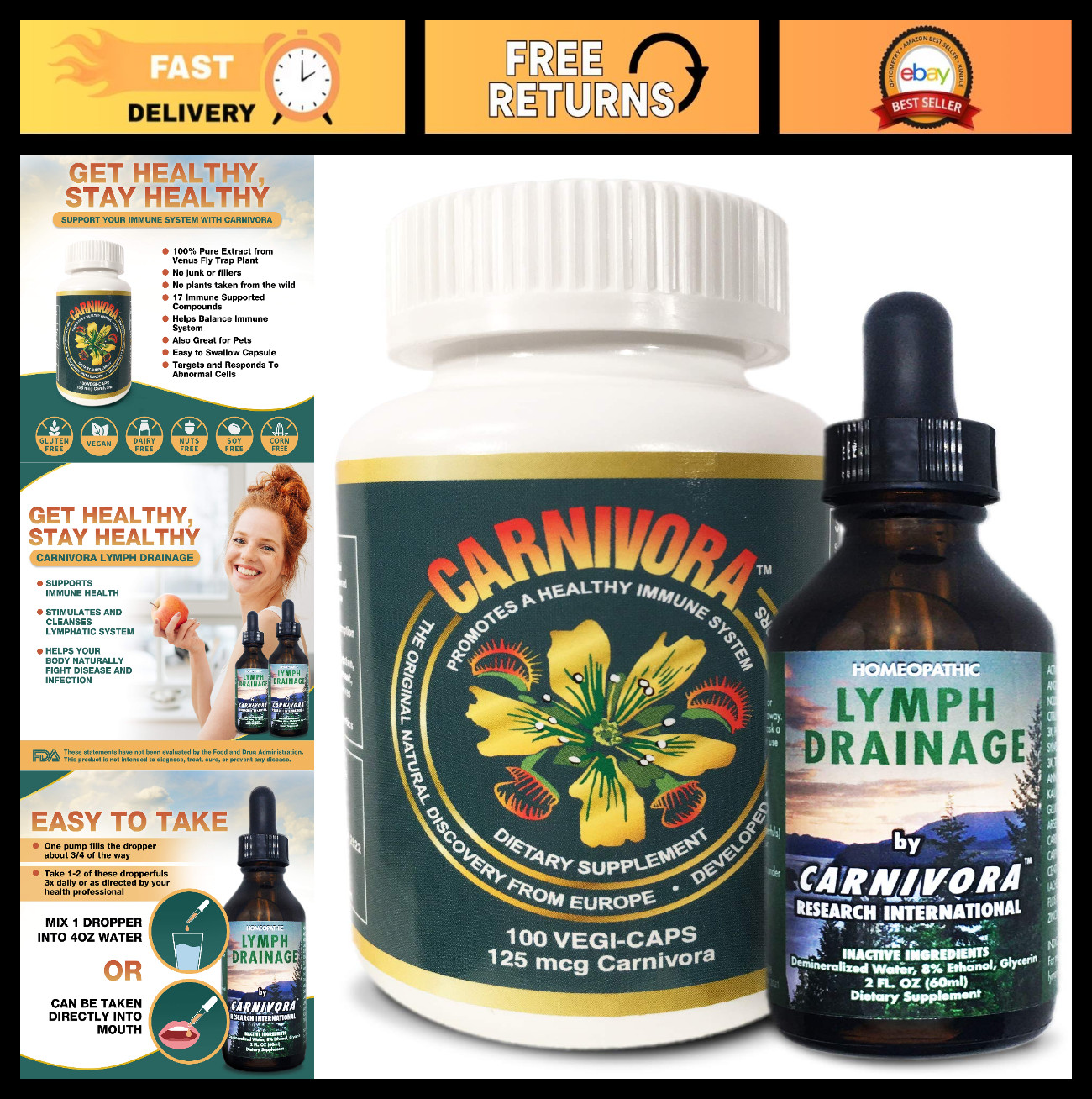 Vegi Caps & Lymph Drainage Combo – Immune Support & Detox Bundle – 2 Bottles