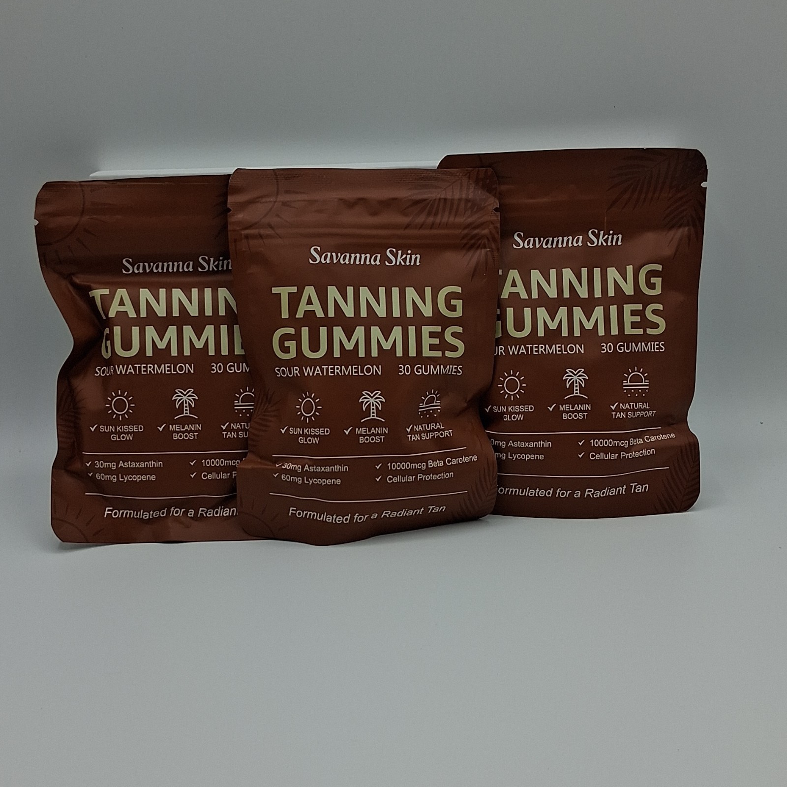 (3x) Savanna Skin Tanning Vitamin Gummies Sour Watermelon 30 Ct. Exp 3/28