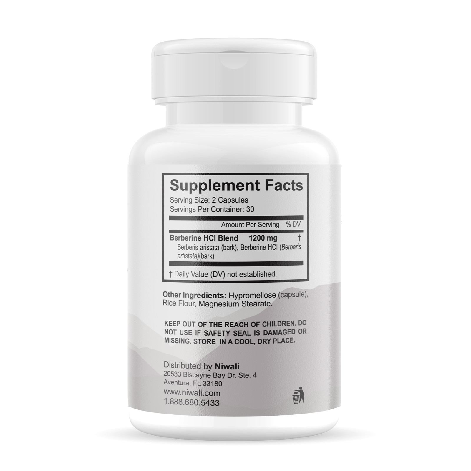 Niwali-Berberine 1200mg 60 Capsules Digestive Support Weight Management Non-GMO