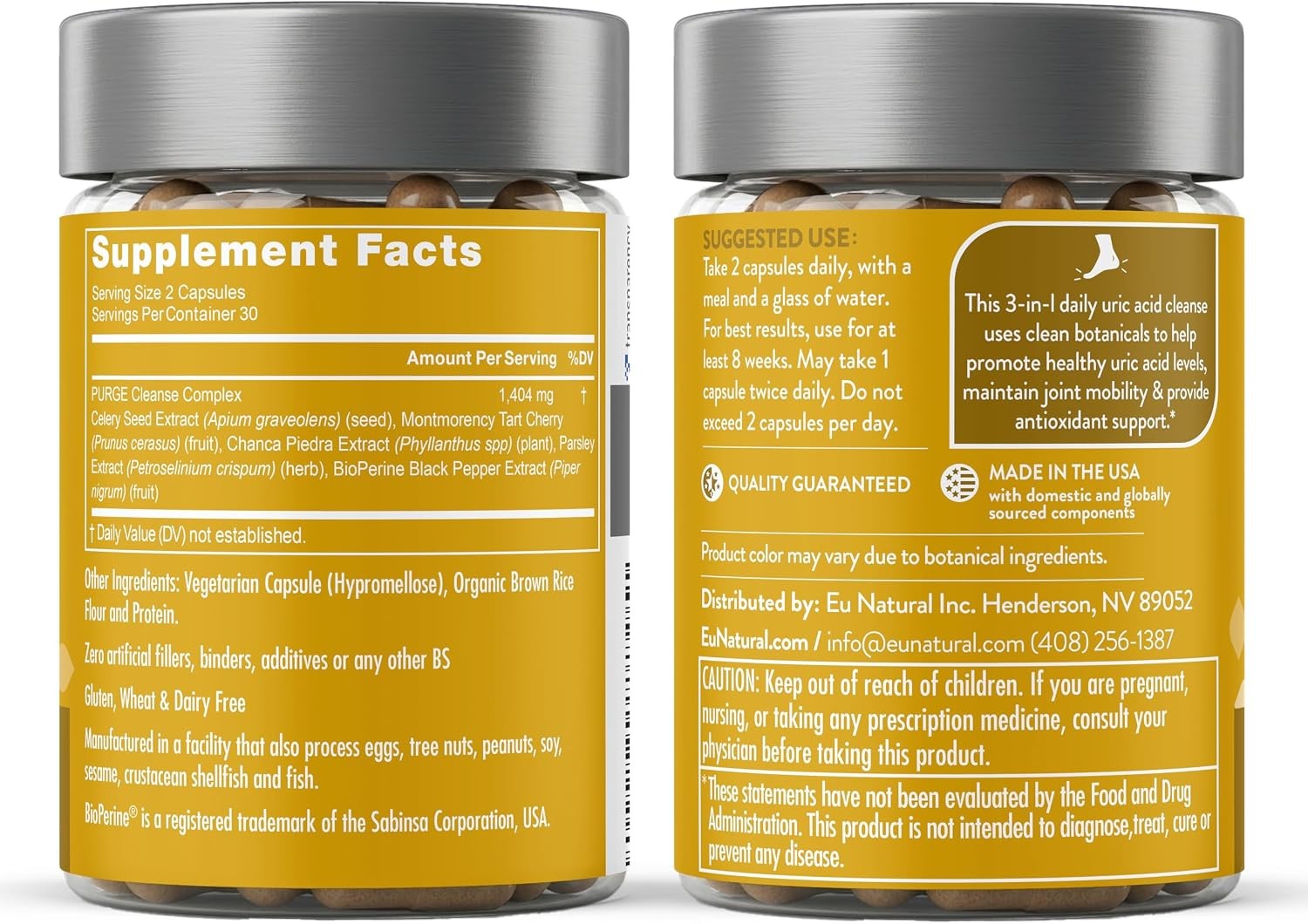 Eu Natural Purge Uric Acid Flush – Eat & Drink 60 Count (Pack of 2), Clear