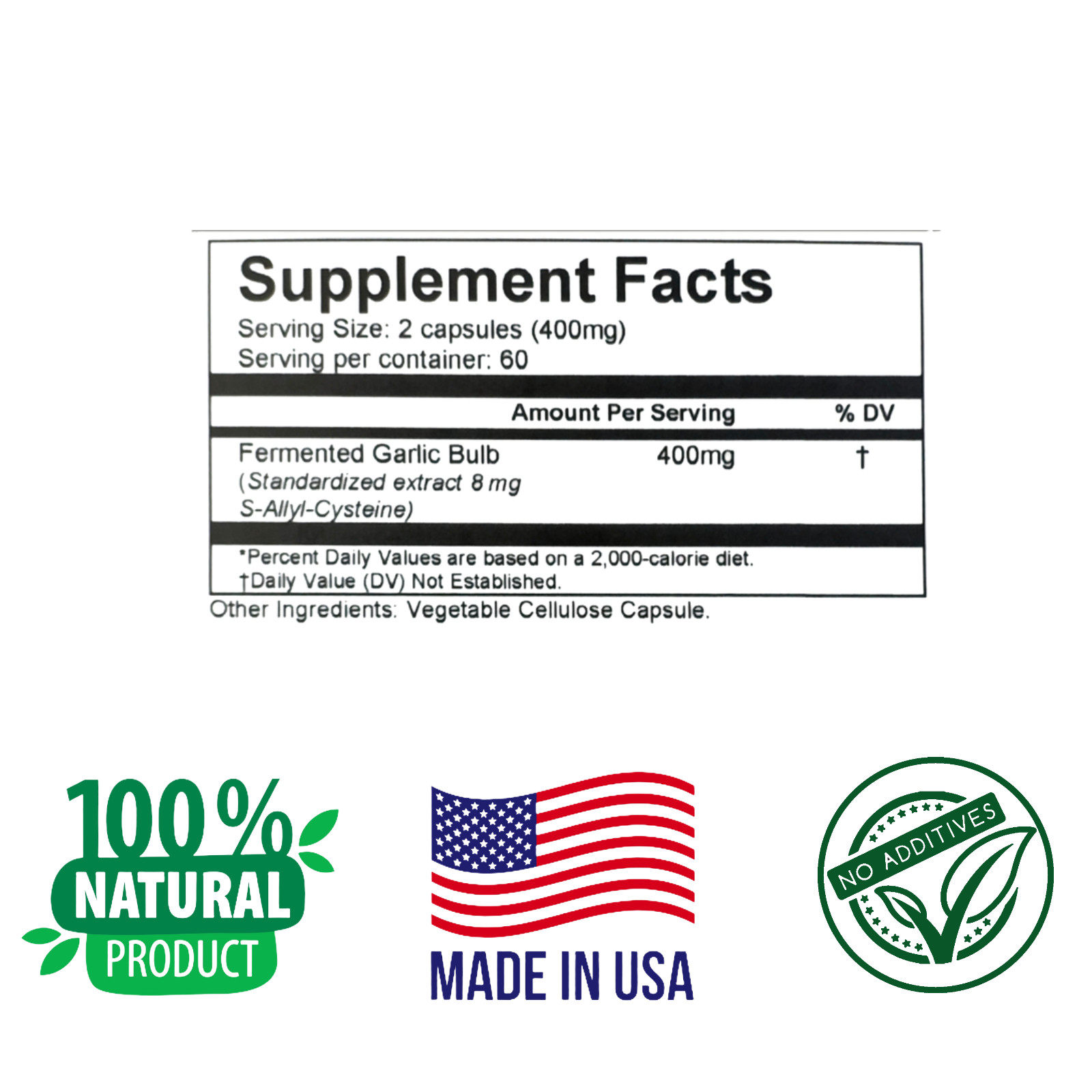 FERMENTED GARLIC, Immune Support, Black Garlic Extract, 120 Capsules, Ajo Negro.