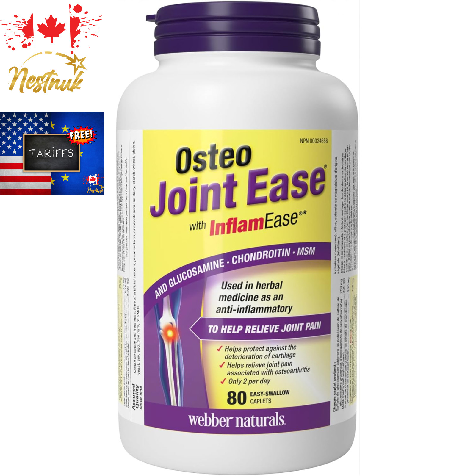 Webber Naturals Osteo Joint Ease with InflamEase – 80 Caplets – Canada