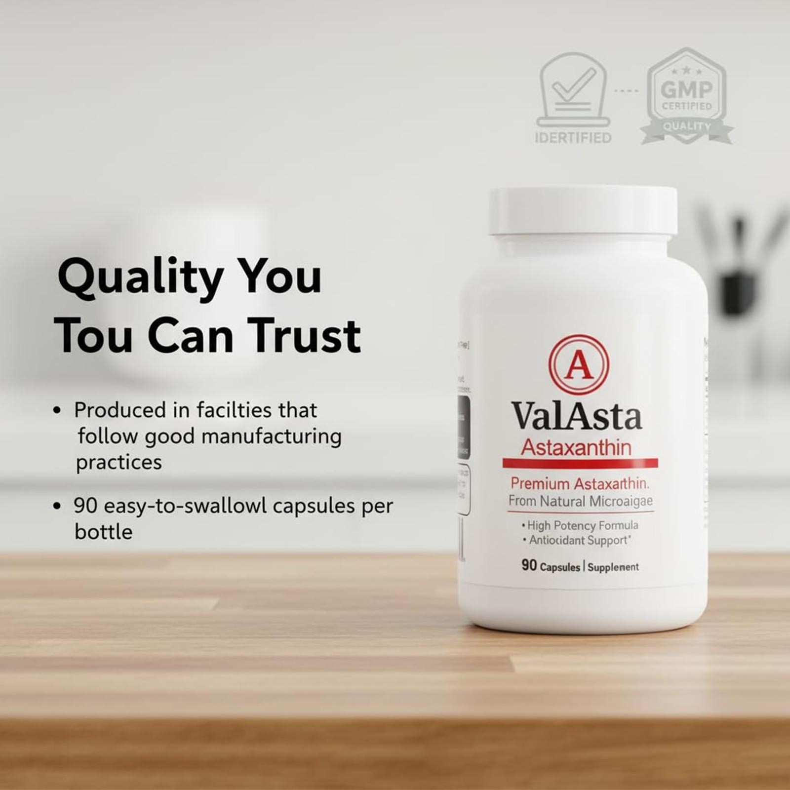Gluten Free,90 Capsules, Non-GMO, LUMINE ValAsta Astaxanthin Capsules 35mg