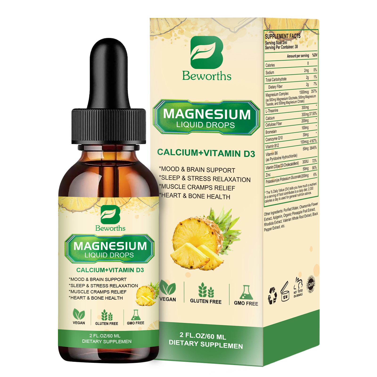 Organic Magnesium Liquid Drops for Sleep/ Anxiety Relief 500mg High Absorption