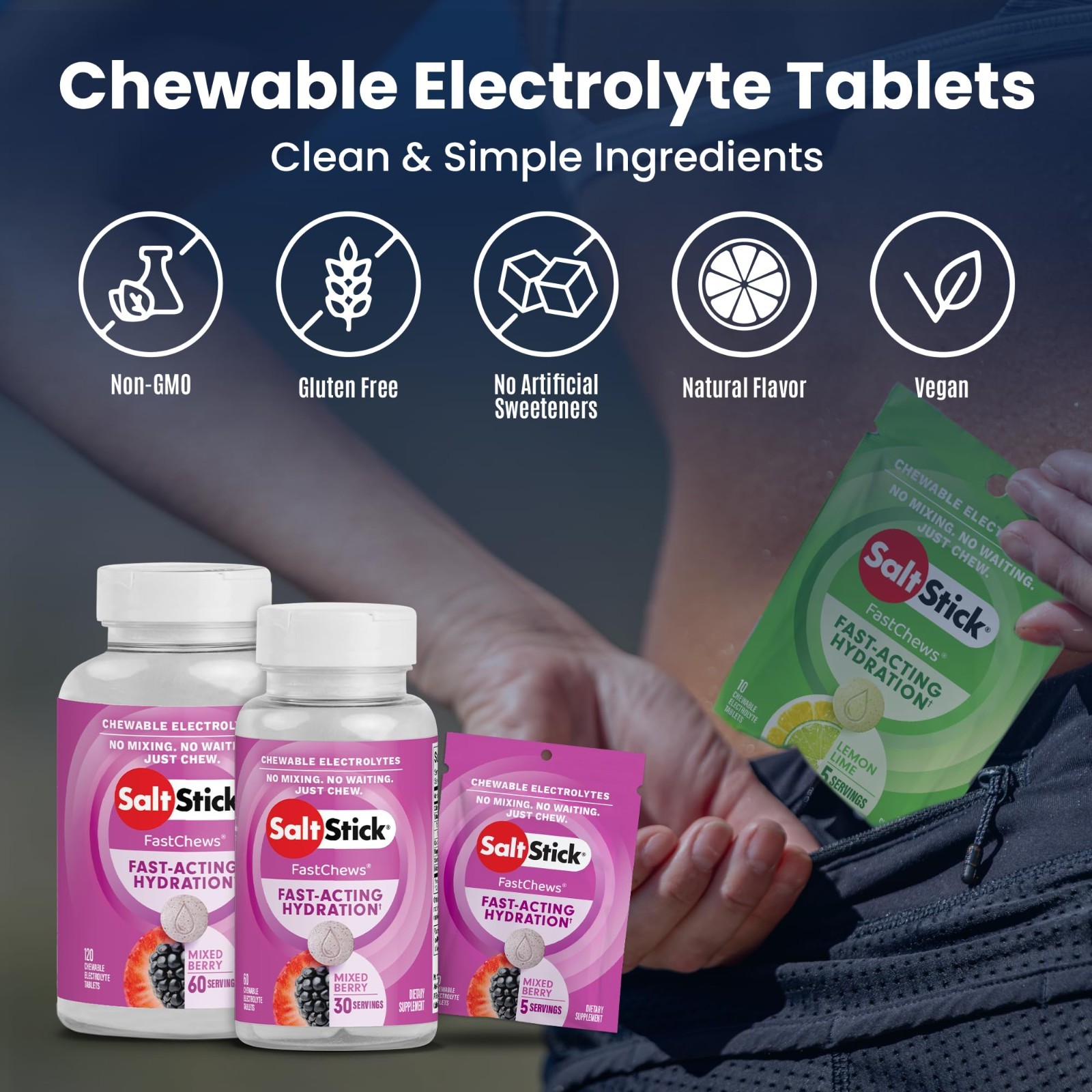 Electrolyte Chewable Tablets – Fast-Acting Hydration, Mixed Berry Flavor, 60 Cou