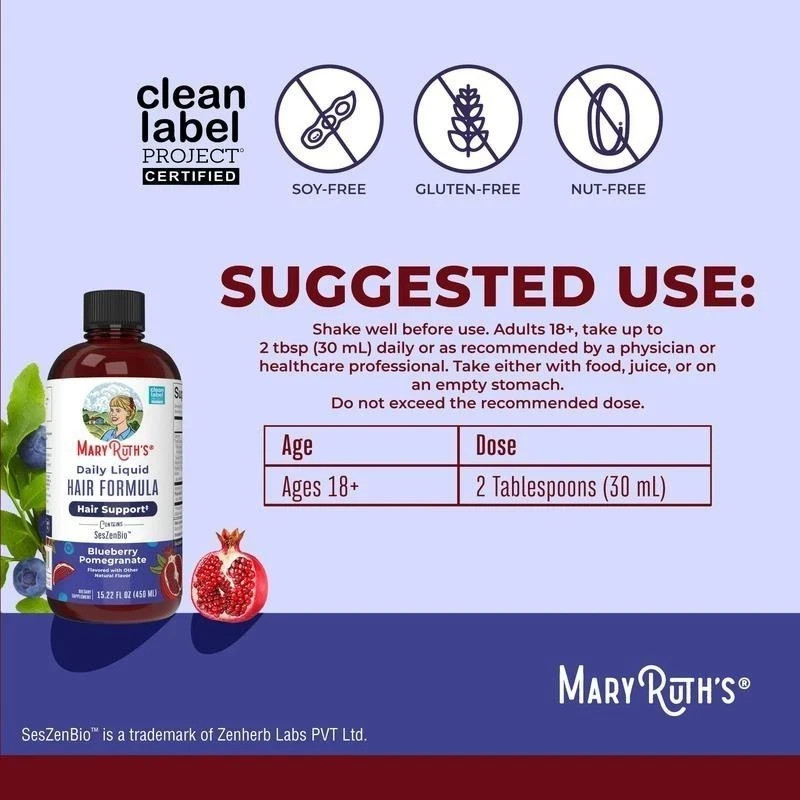 MaryRuth’s Hair Formula Liquid – Blueberry Pomegranate, 15.22 fl oz