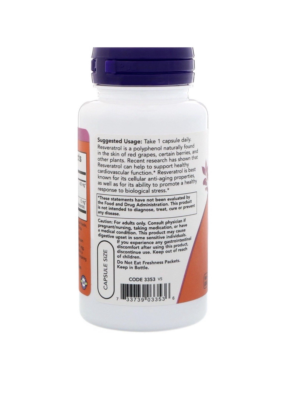 Now Foods Natural Resveratrol 200mg 60 Veg Capsules GMP Quality Assured Exp 6/27