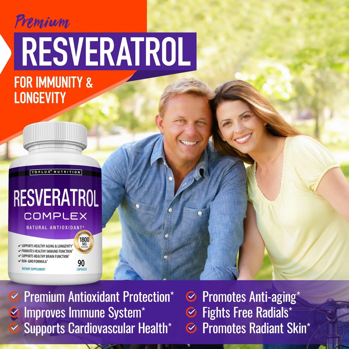 Toplux Resveratrol 1800mg – Natural High Potency Antioxidant for Cellular Health