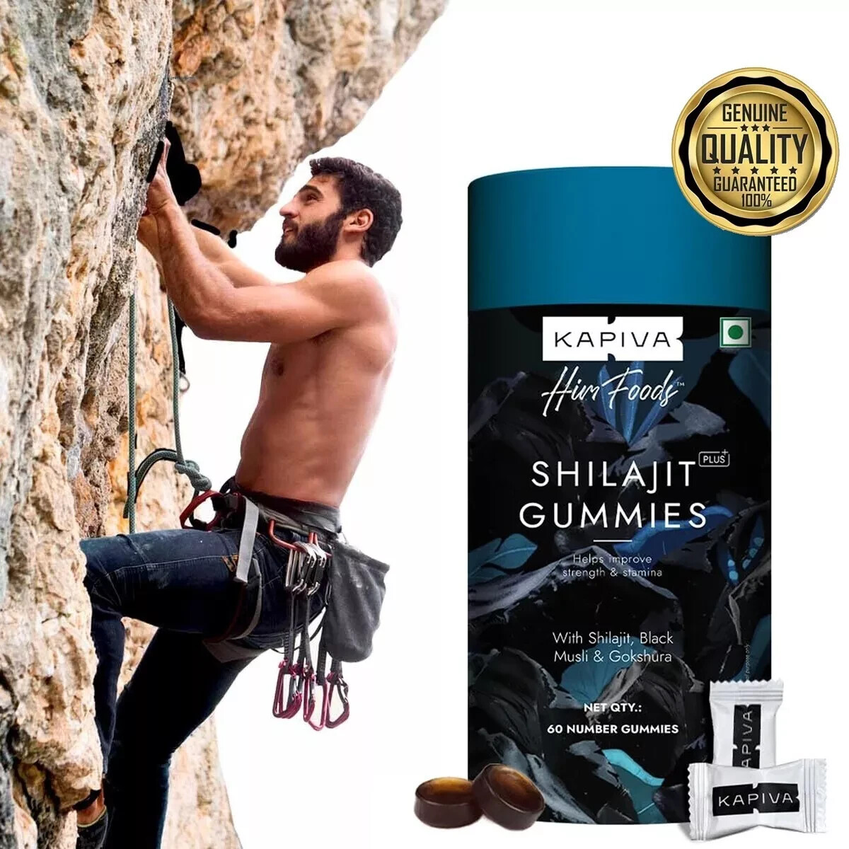 Kapiva Pure Shilajit Resin Gummies. Boost Strength, Stamina, Immunity – 60 Gummy