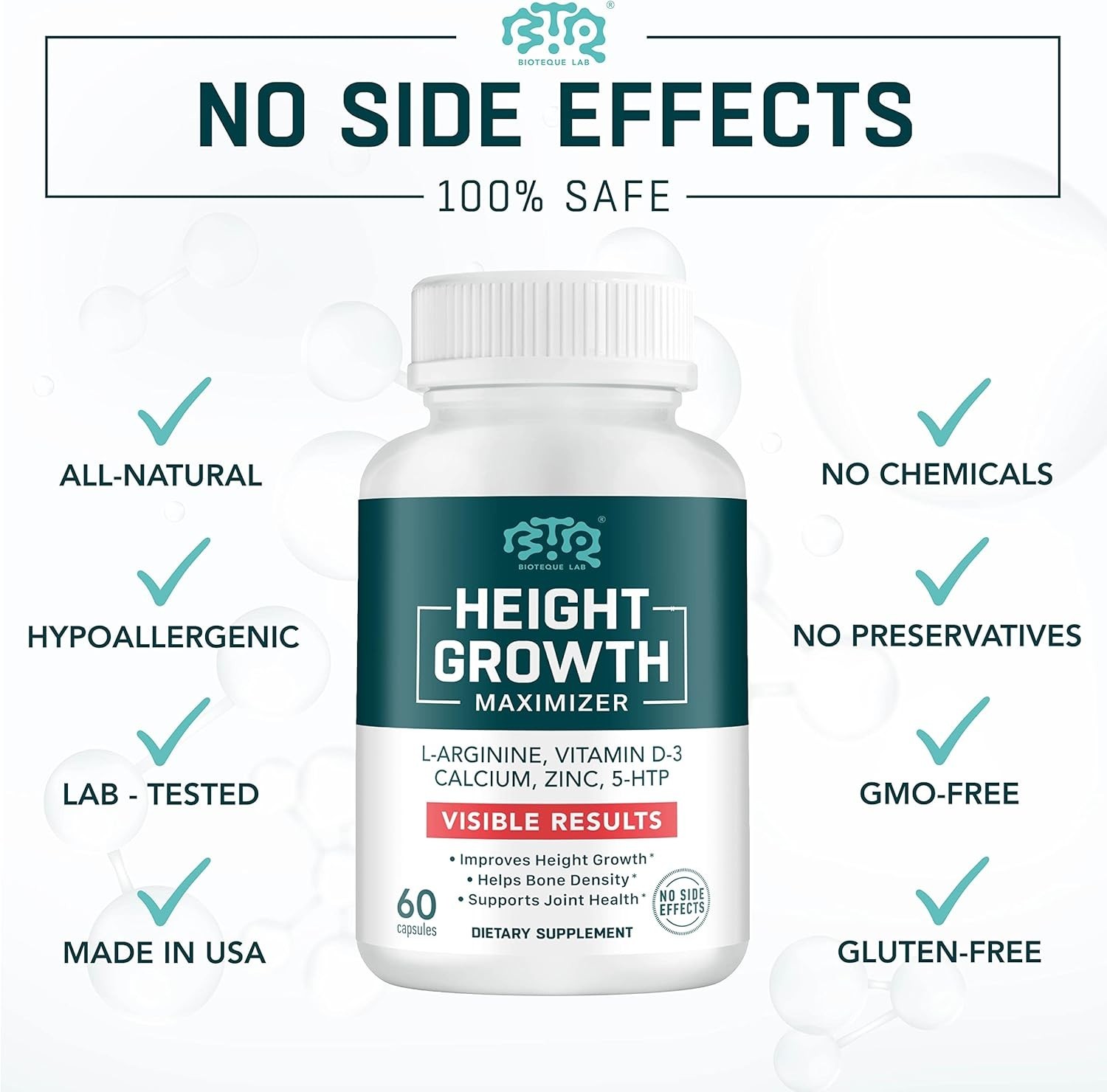 BIOTEQUELAB Height Growth Maximizer Calcium Vitamin D3 and Zinc Blend Pills B…