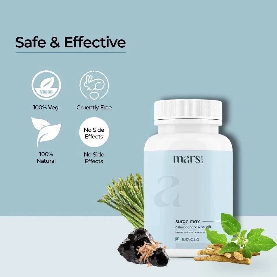 Mars by GHC Surge Max Contains Shilajit, Ashwagandha, Gokshura Safed Musli 60Cap
