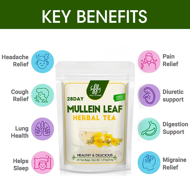 28 Packs Mullein Leaf Tea Bags – Lung Cleanse Detox Herbal Enhance Immunity
