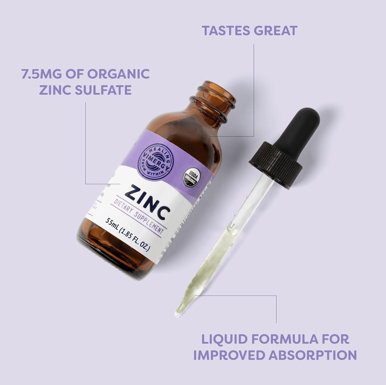 VIMERGY Organic Zinc Supplements for Women & Men (7.5mg Liquid Zinc Per Serving)