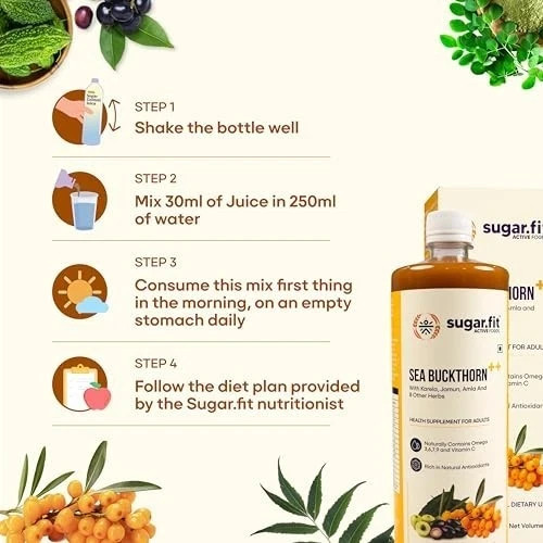 Sugar.fit Himalayan Sea Buckthorn Juice 1000ml 13 Herbs Amla Karela Jamun FS