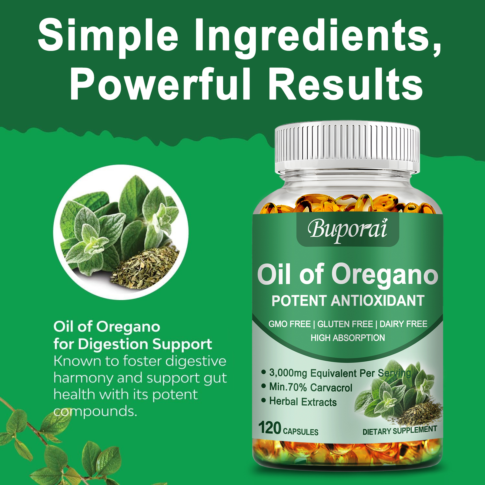 Oil of Oregano Capsules – Immune & Digestive Suppor Supplements, NON GMO