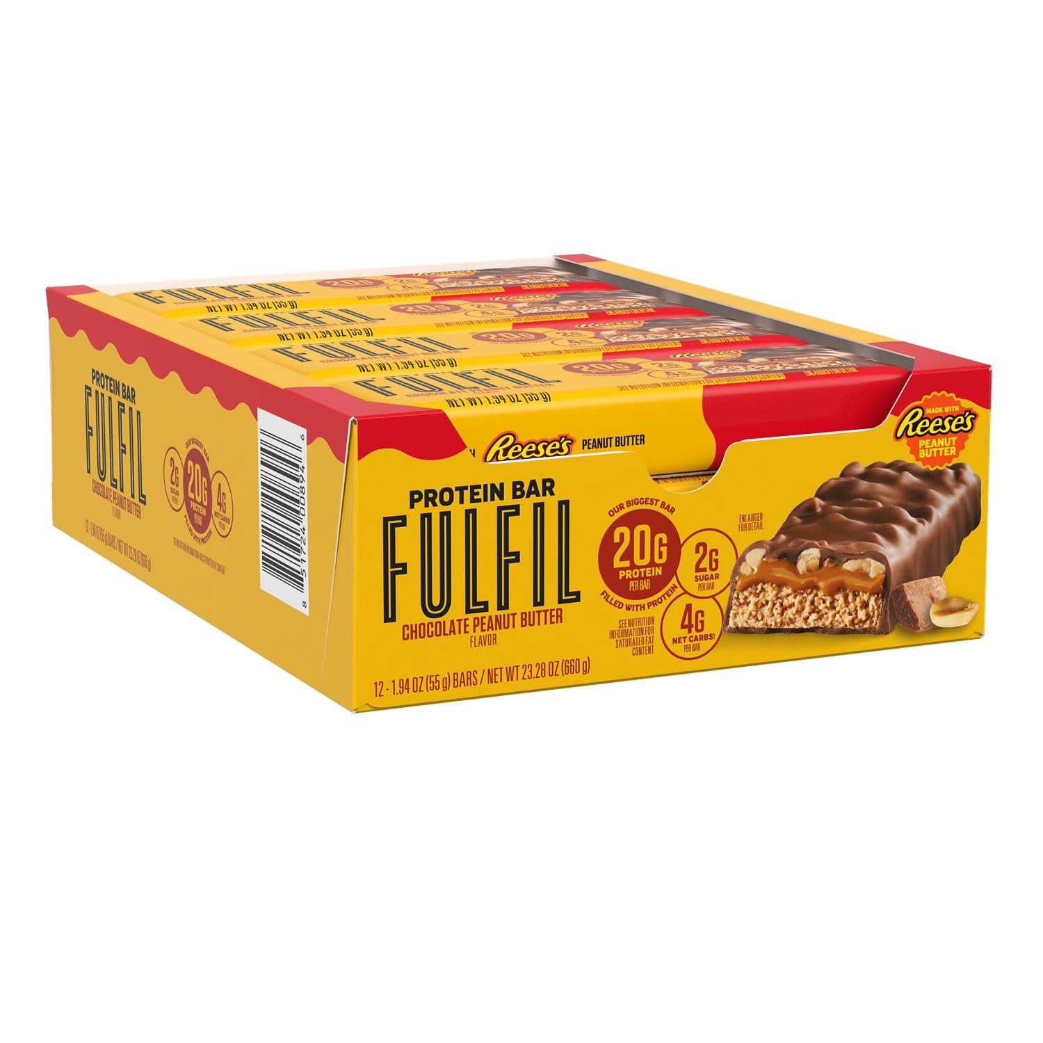 FULFIL Chocolate Peanut Butter Flavored Protein Bar 20g (Pack of 12)