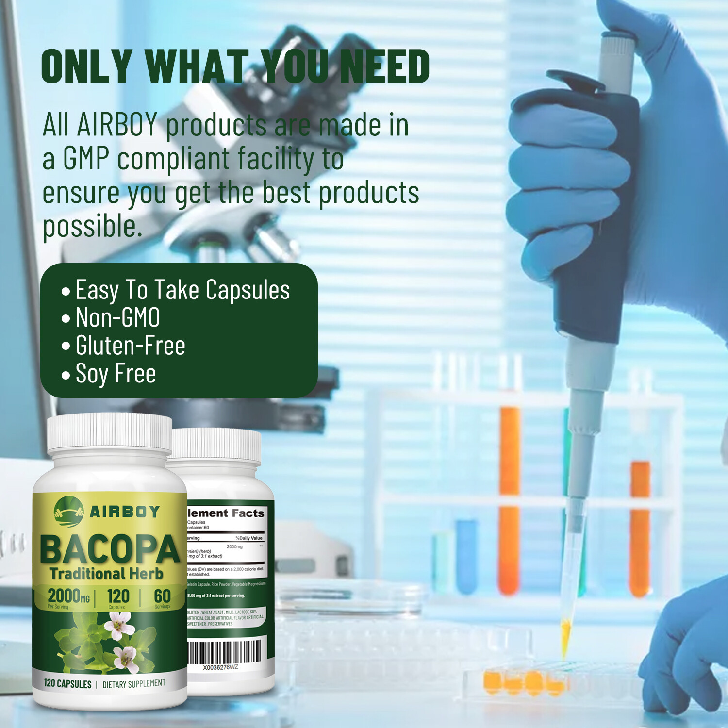 Bacopa Monnieri 2000mg – Boost Memory Focus Enhancer Stress Relief – Non GMO