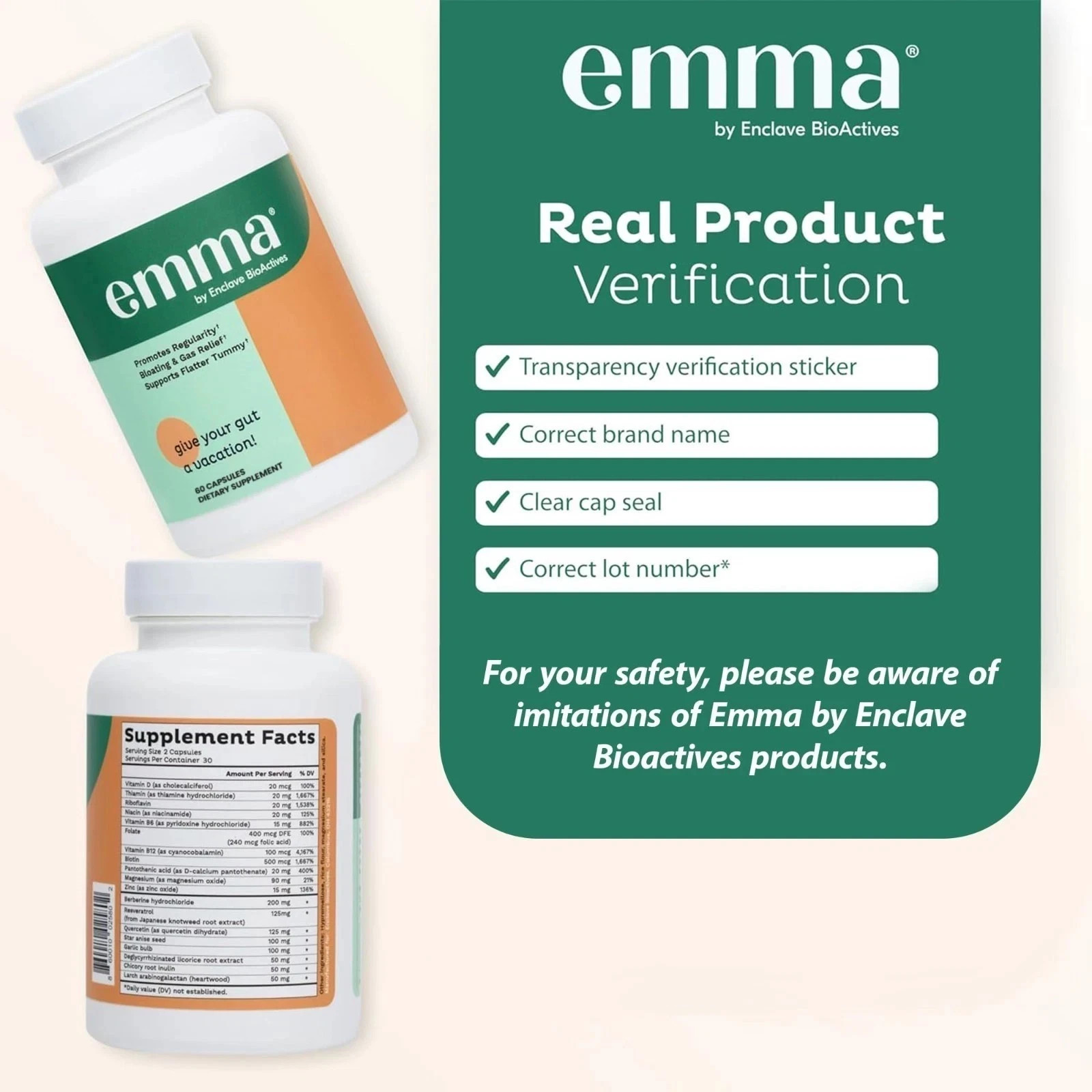 3 Pack Emma Gut Health Supplement 180 Capsules for Bloating Relief & Leaky Gut.