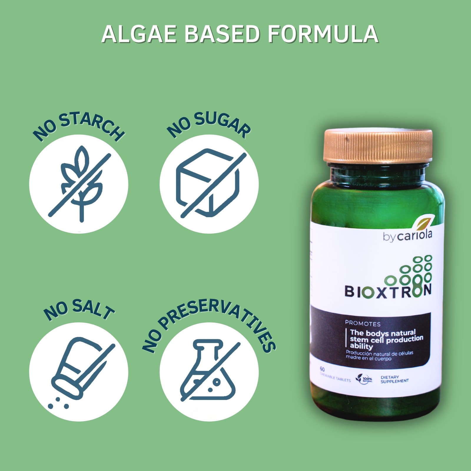 Bioxtron Natural Stem Cell Supplement Chewable Tablets – Spirulina Chlorella …
