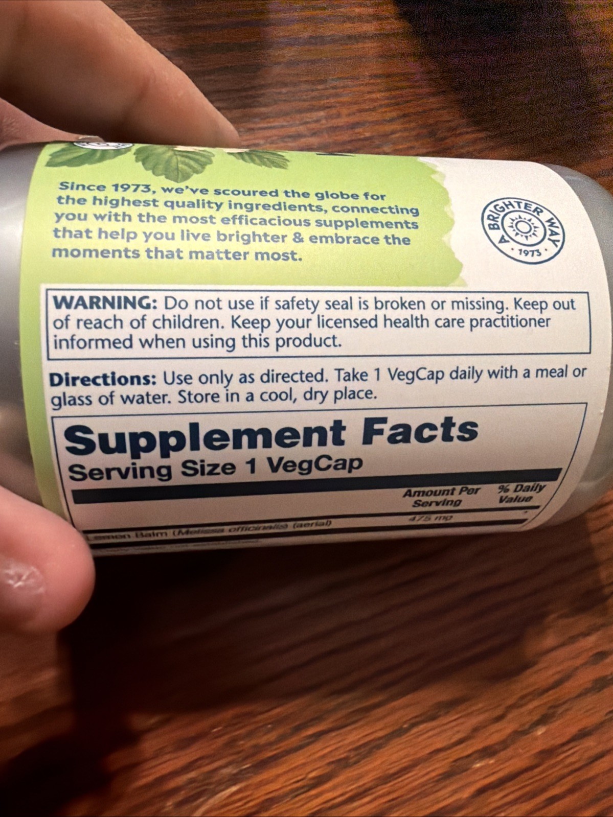 Solaray Lemon Balm Aerial 475mg | Non-GMO, Vegan | 100 CT EXP 03/2029
