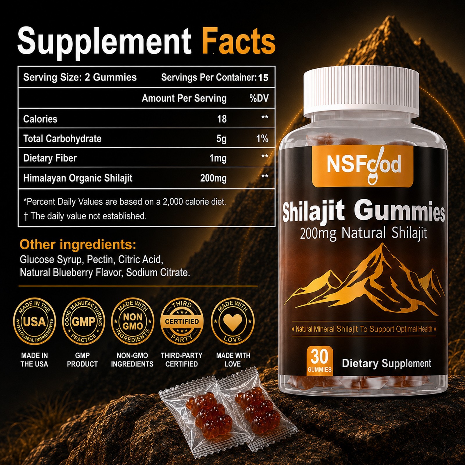 Pure Himalayan Shilajit Gummies No Added Sugar / 60 gummies High Potency 2 pack
