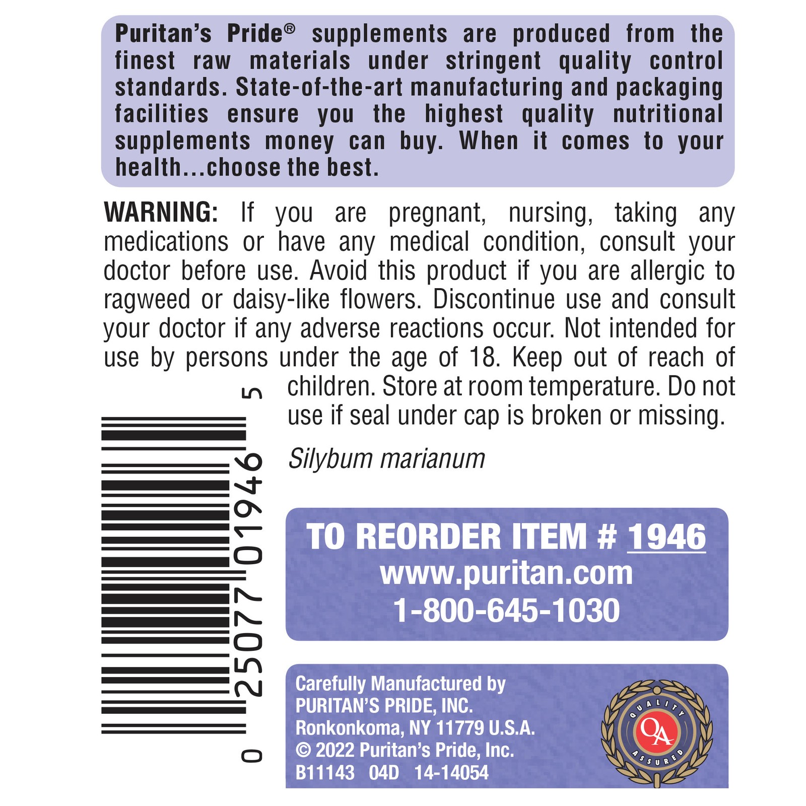 Puritan’s Pride Milk Thistle 4:1 Extract 1000 mg (Silymarin) – 180 Softgels