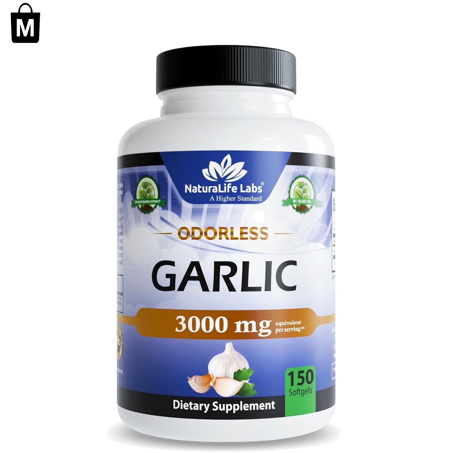 150 Non-GMO Softgels of Odorless Garlic Extract with Olive Oil for Immunity