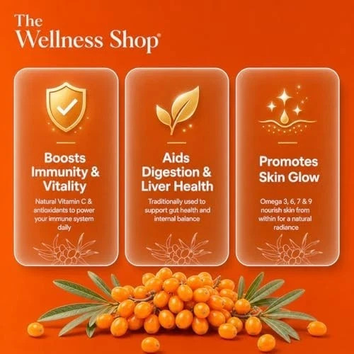 The Wellness Shop Sea Buckthorn Juice 500ml Cold Pressed Berry Omega 3 6 7 9 FS