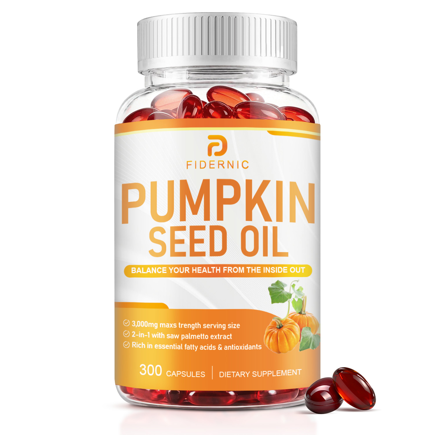 FIDERNIC Pumpkin Seed Oil Saw Palmetto 300 Capsules Antioxidant Support