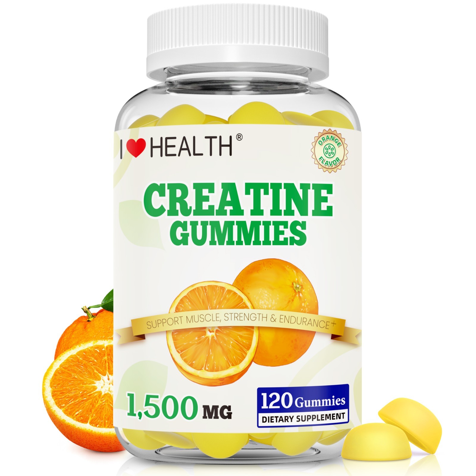Creatine Monohydrate Gummies 1500mg – Muscle Builder, 120 Count Orange Flavor