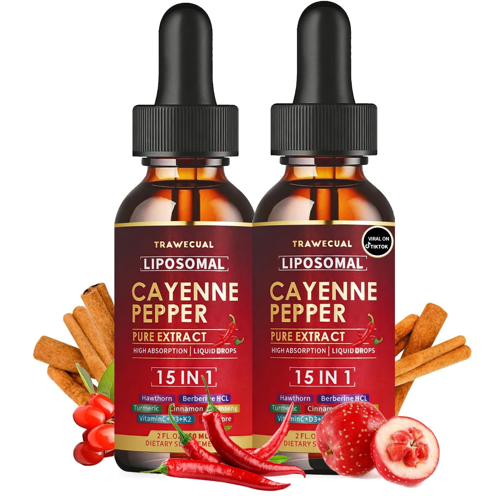 2 Pack Liposomal Cayenne Pepper Drops | 120ml Total, with 15 Natural Ingredie…