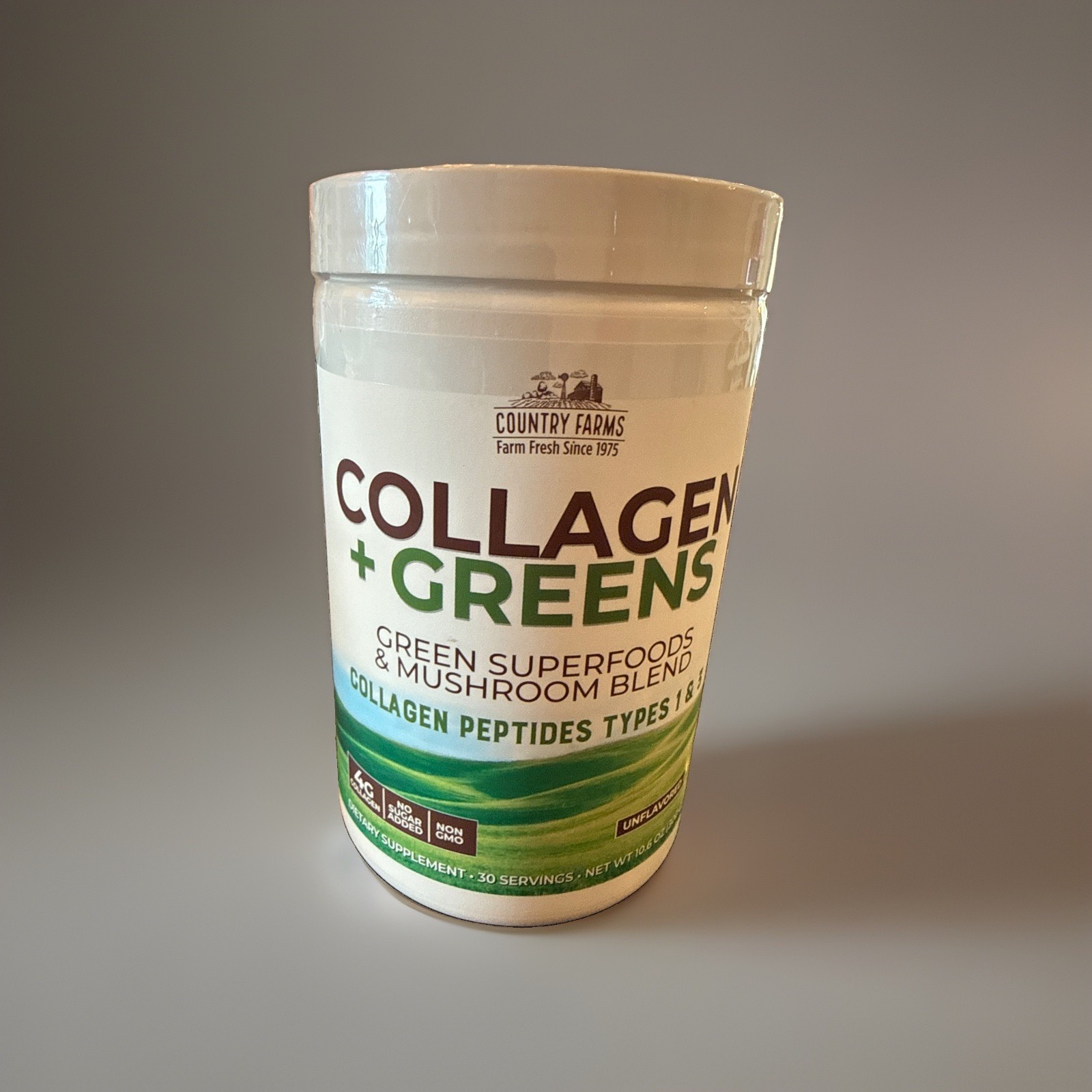 Country Farms Collagen Peptides + Greens Superfood+ Mushroom Blend (New Sealed)