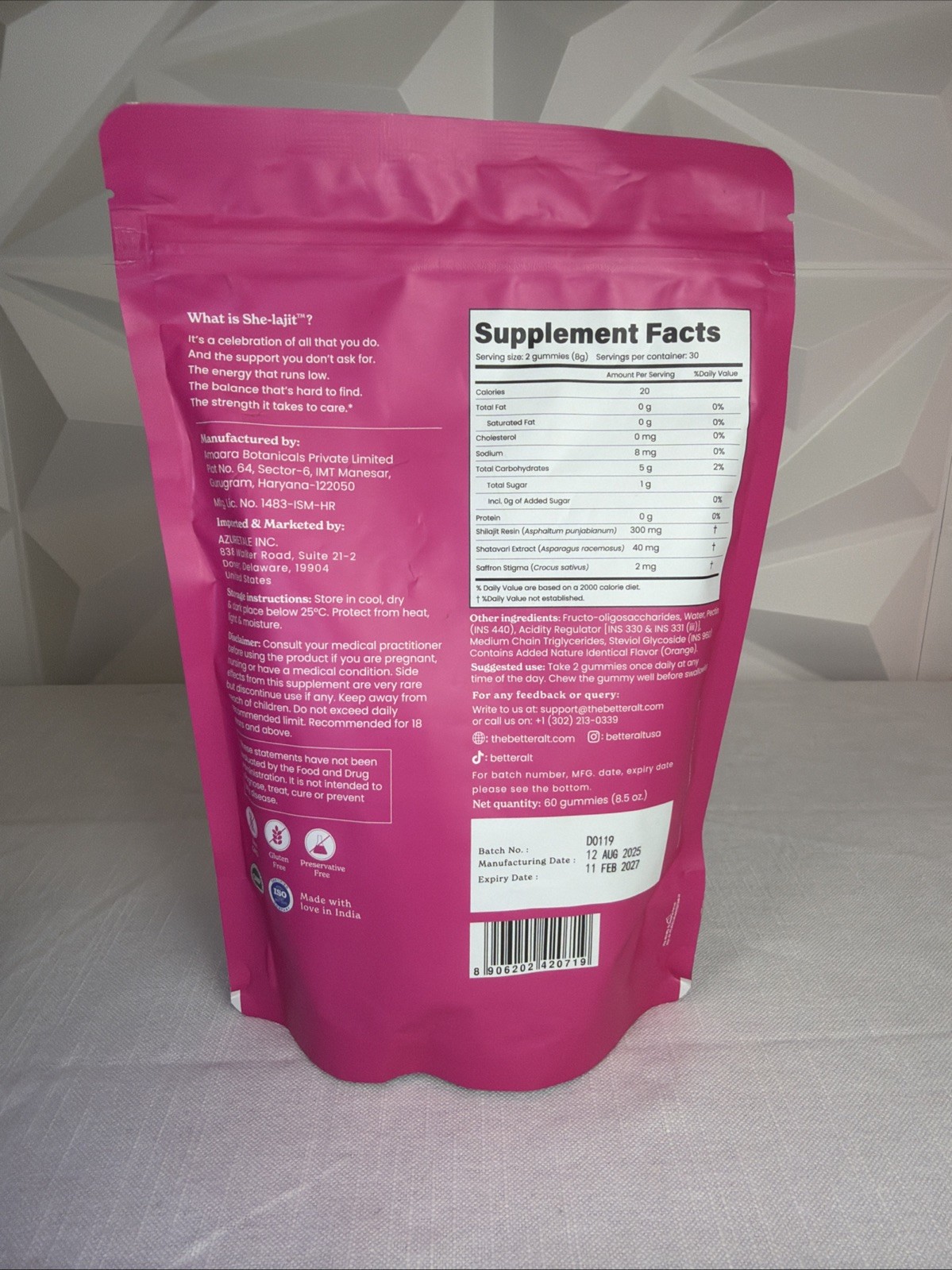 BetterAlt She-Lajit Gummies 60 Gummies Strawberry Flavors