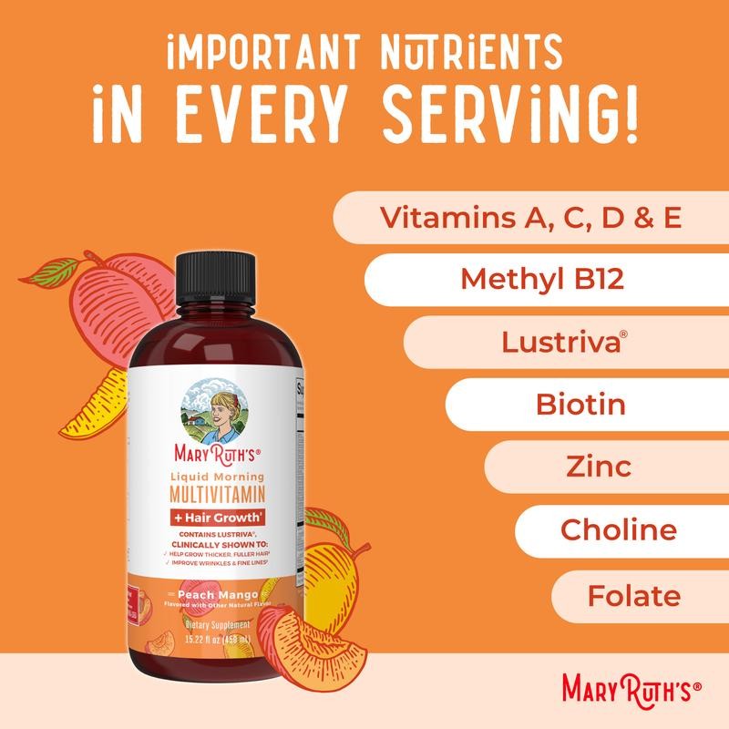 – Liquid Multivitamin + Hair Growth MaryRuth’s Thicker Hair – Vegan, 15.22 Fl Oz