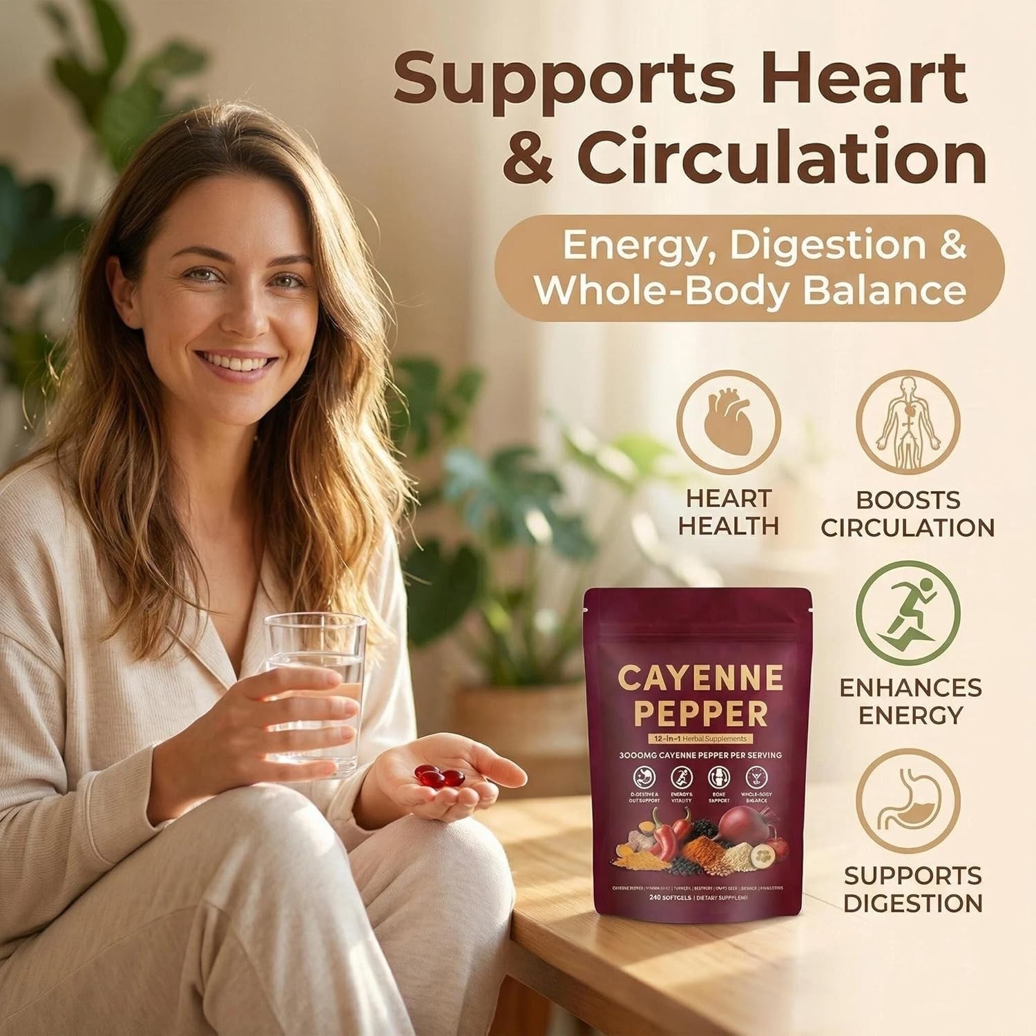Share Cayenne 3000mg Vitamin K2 & D3, Turmeric, Beetroot & Hawthorn 240Caps