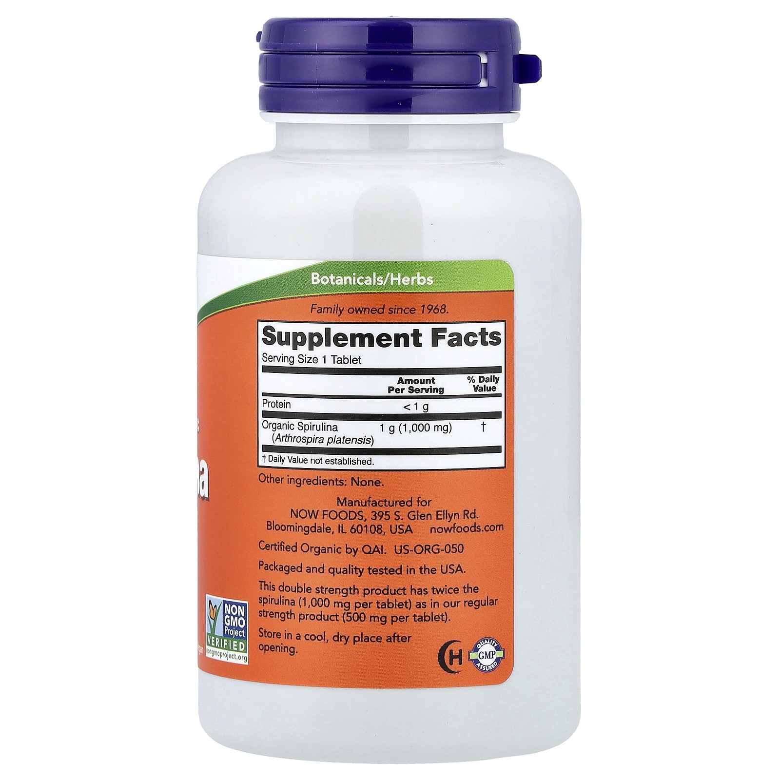 Now Foods Certified Organic Spirulina 1000 mg 120 Tablets GMP Quality Assured,