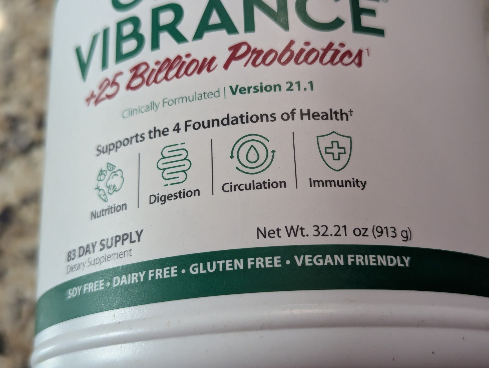 Vibrant Health Green Vibrance +25 Billion Probiotics 32.21oz exp: 05/2028