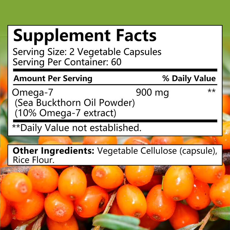 Omega 7 Fatty Acids – 900mg/serving – Natural Sea Buckthorn oil